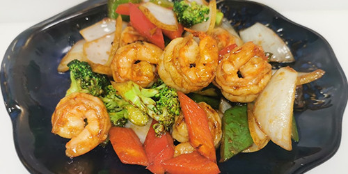 GAMBAS CON VERDURA AL WOK